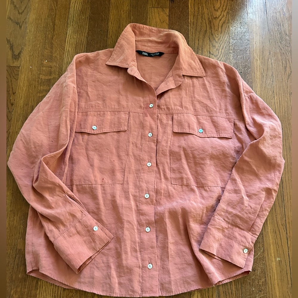 Coral Zara long sleeve button down